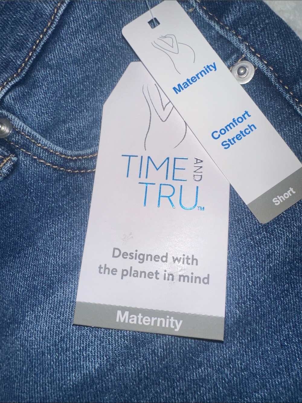 Maternity High-Waist Denim Shorts - Blue/Black - Picture 6 of 7